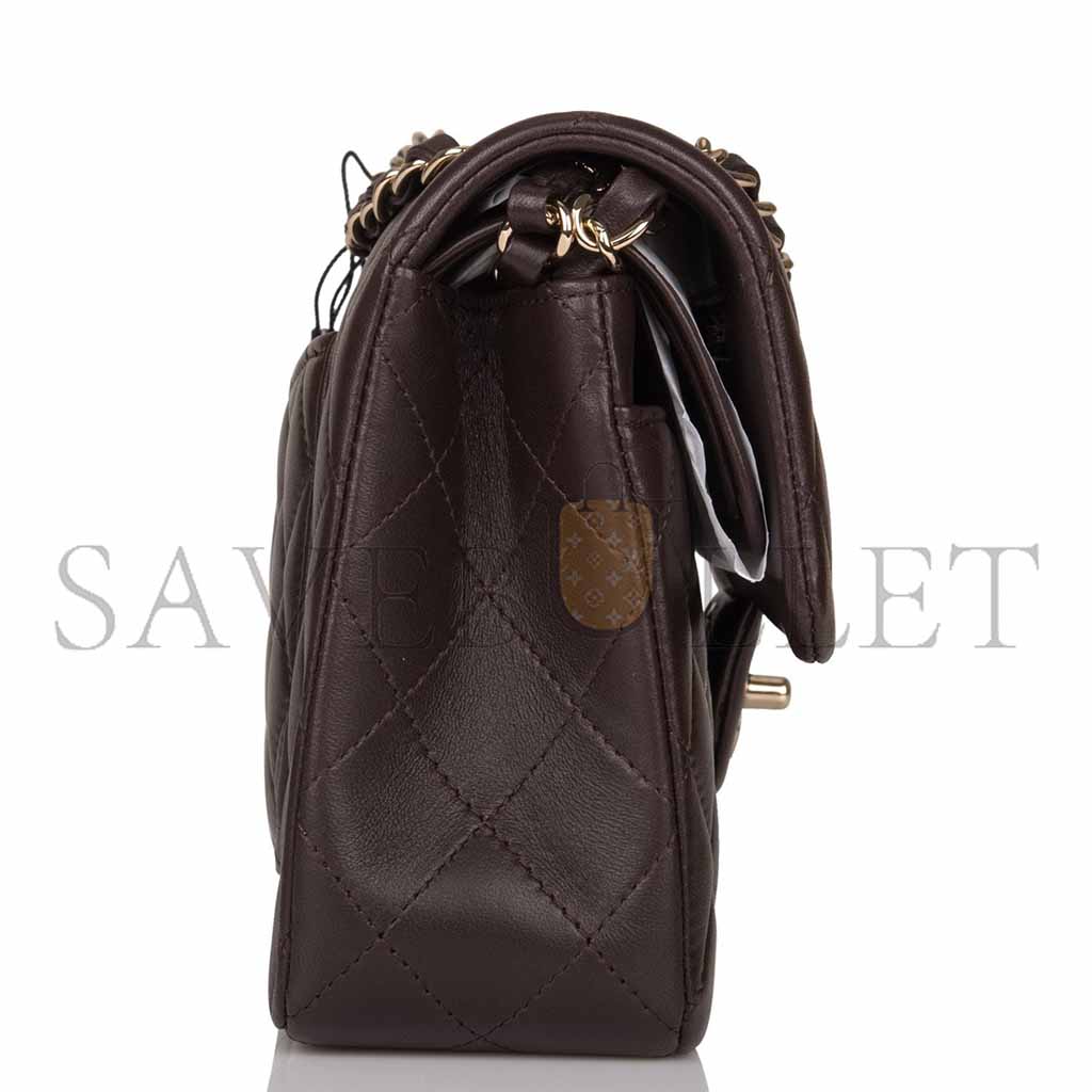 Ch*el master classic double flap bag dark brown lambskin light gold hardware as1117 (23*14.5*6cm)