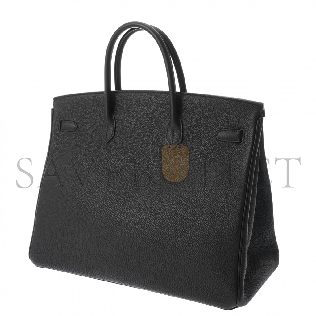 H**mes master birkin 40 box noir black leather silver buckle bag 635330 (40*30*21cm)