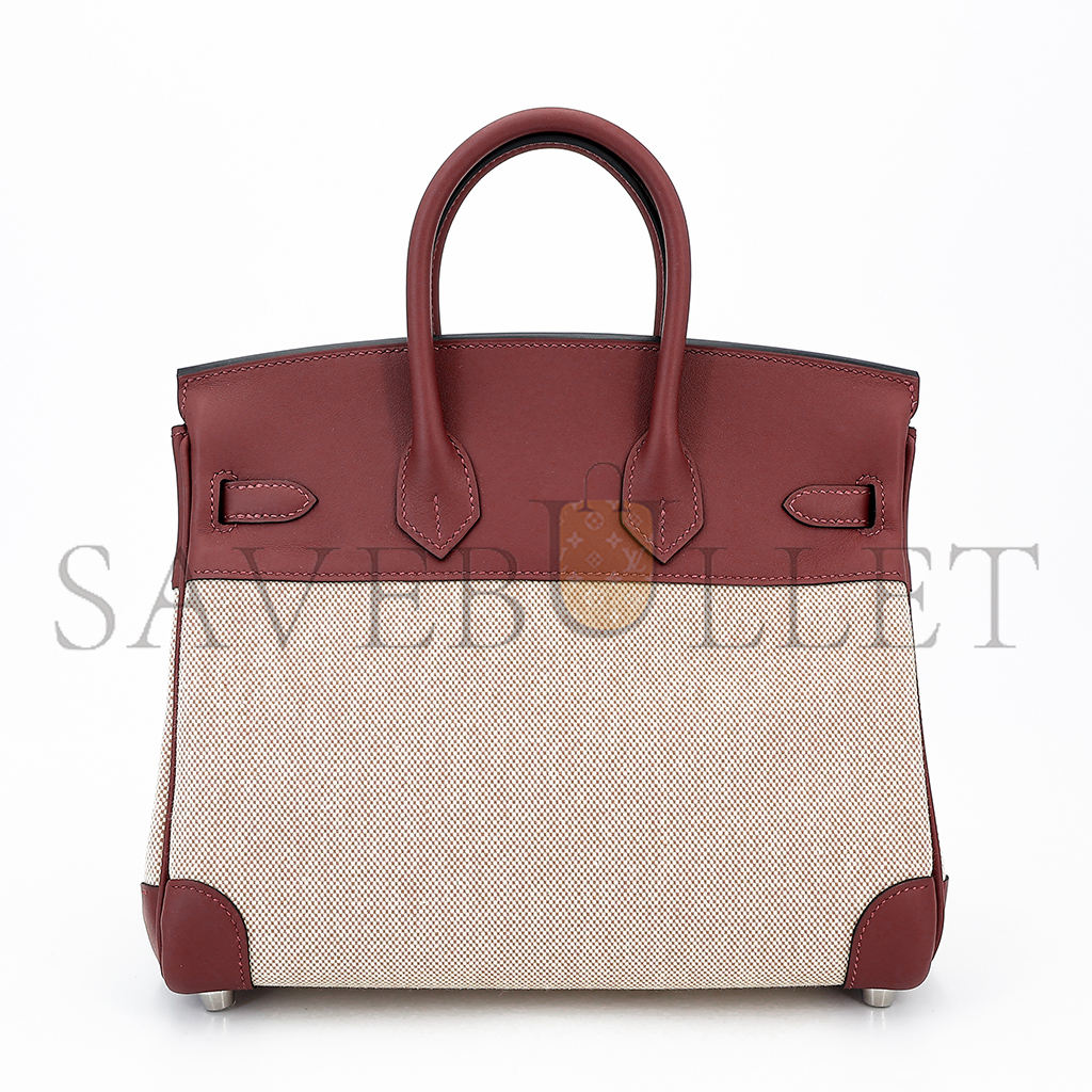 H**mes birkin 25 leather canvas silver buckle bag 6192171144 (25*20*13cm)