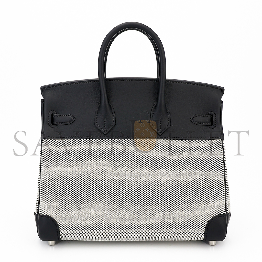 H**mes birkin 25 89 black noir canvas swift leather silver buckle 8023220073 (25*20*13cm)