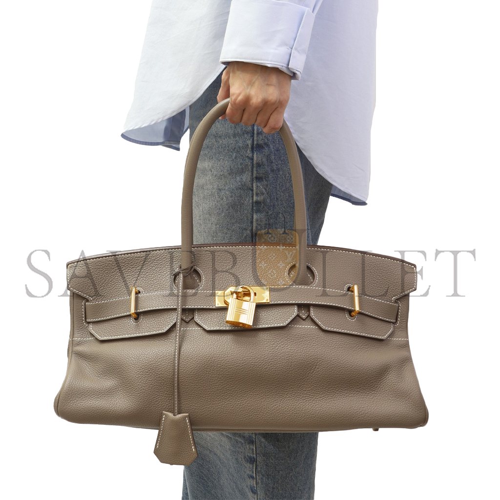 H**mes shoulder birkin 42 elephant grey gold buckle bag 26638809 (42*21*16cm)