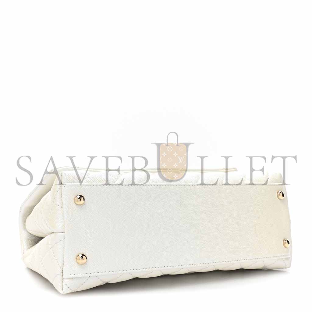 Ch*el iridescent caviar quilted medium coco handle flap white (29*18*12cm)
