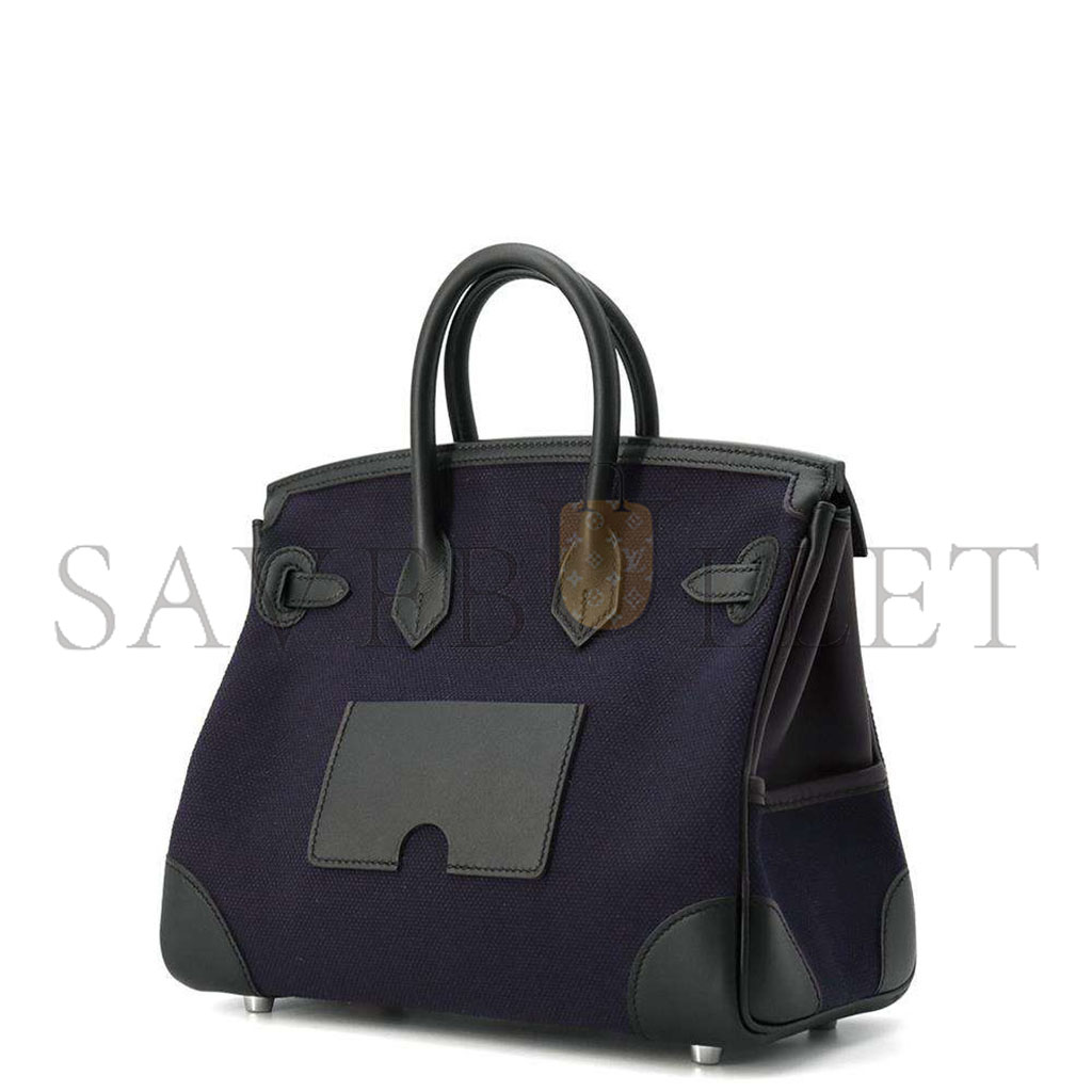 H**mes master birkin 25 navy blue canvas silver buckle unisex bag msbk3418810 (25*20*13cm)