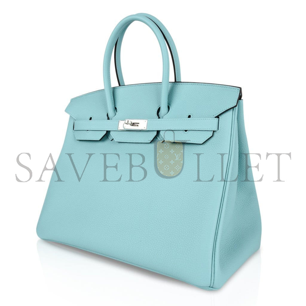 H**mes master birkin 30 togo leather macaron blue silver buckle bag 2160900331074 (30*20*13cm)