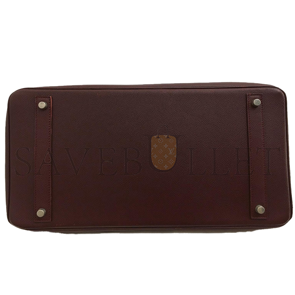 H**mes master birkin 40 epsom rouge bordeaux red silver buckle bag 150223488182 (40*30*21cm)