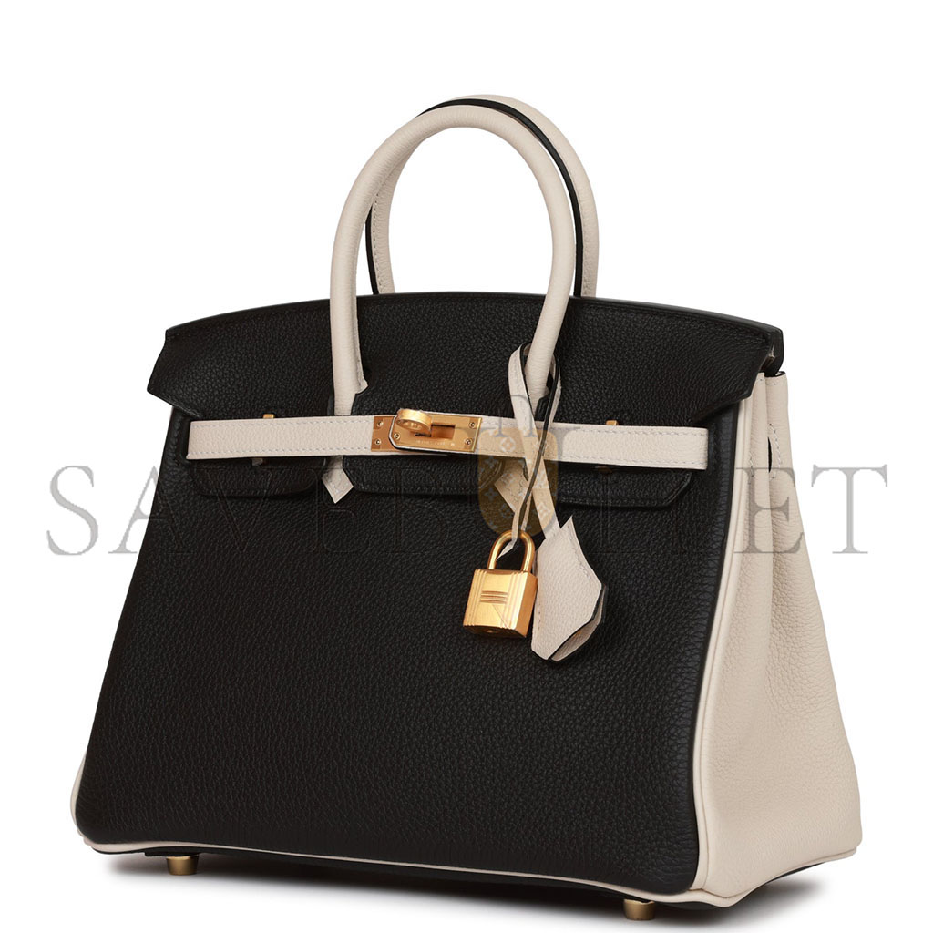 H**mes birkin 25 togo leather black and white panda color matching gold buckle bag 4212717702 (25*20*13cm)
