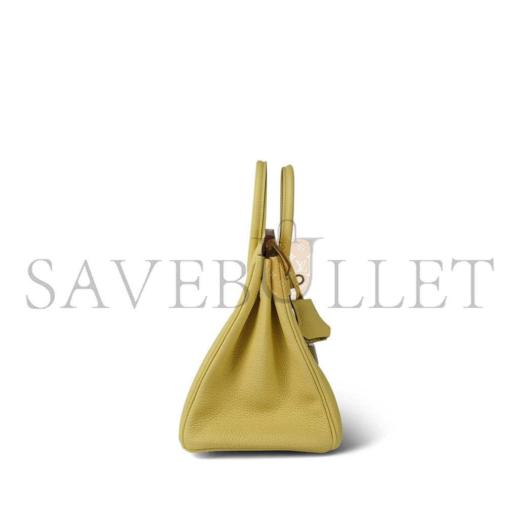 H**mes master birkin 25 togo leather lemon yellow silver buckle bag h028369ck1z (25*20*13cm)