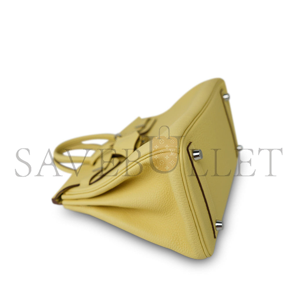 H**mes master birkin 25 togo leather lemon yellow silver buckle bag h028369ck1z (25*20*13cm)