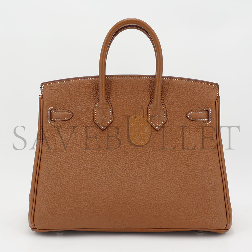 H**mes birkin 25 togo leather gold brown silver buckle bag h028369ck37 (25*20*13cm)
