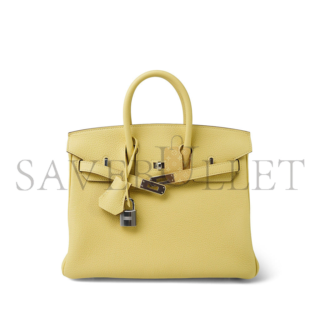 H**mes birkin 25 togo leather lemon yellow silver buckle bag h028369ck1z (25*20*13cm)