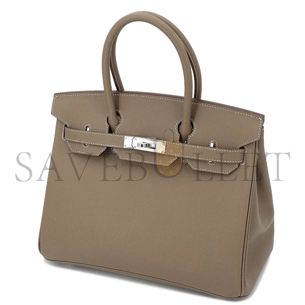 H**mes master birkin 30 togo leather elephant grey silver buckle bag h028369ck18 (30*22*16cm)