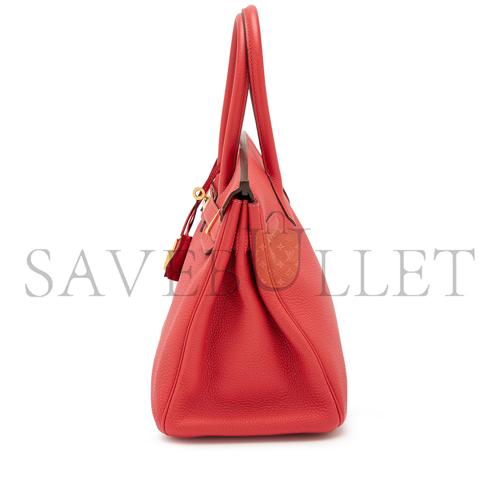 H**mes master birkin 25 togo leather red gold buckle bag 7622672931 (25*20*13cm)