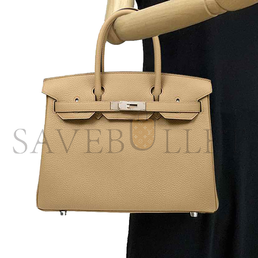 H**mes birkin 30 togo leather milk tea color silver buckle bag bk308qtgss (30*23*15cm)