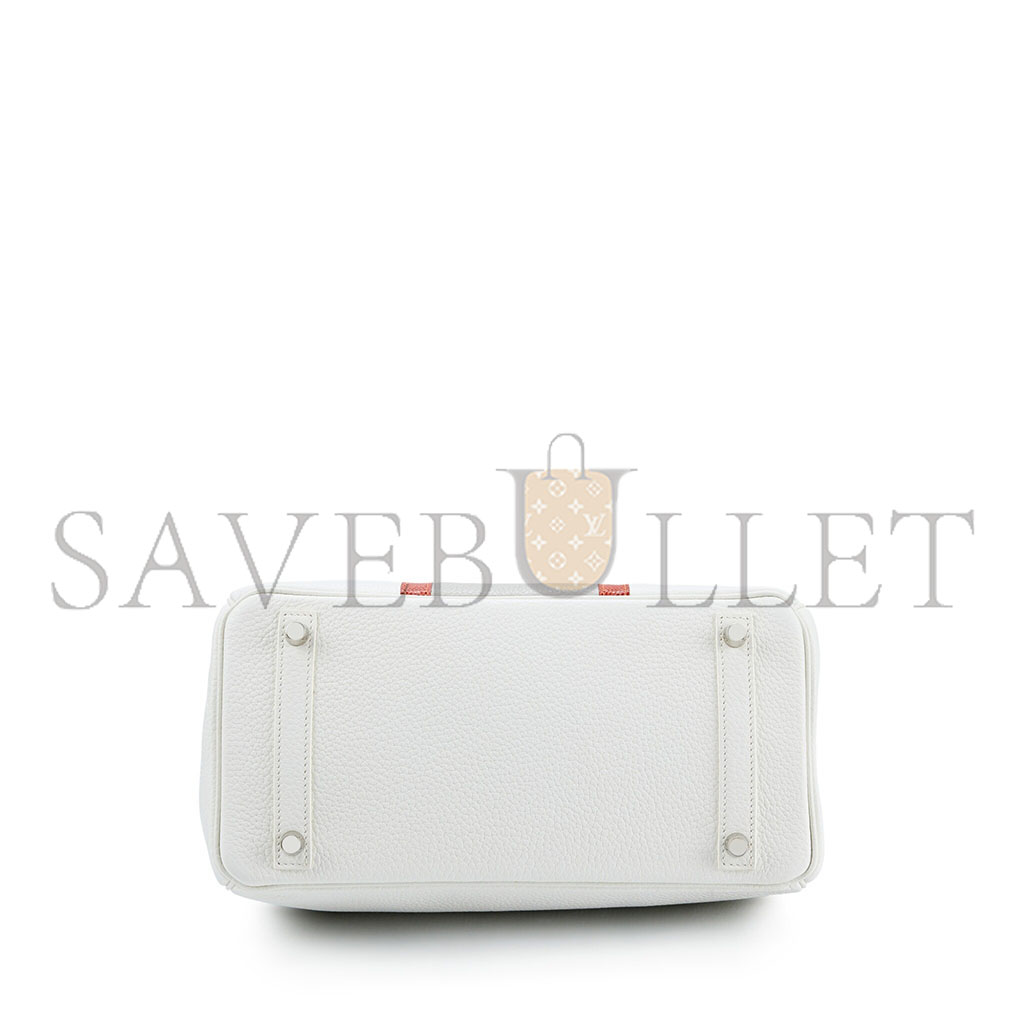 H**mes master birkin 30 togo leather white and pearl grey lizard leather handbag 6566521503 (30*23*15cm)