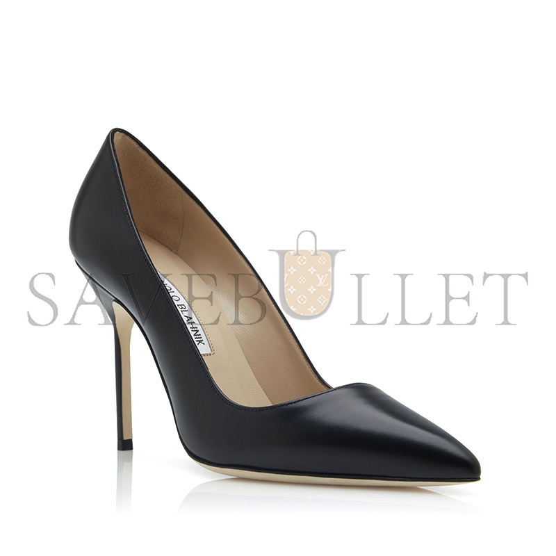 MANOLO BLAHNIK BB CALF BLACK CALF LEATHER POINTED TOE PUMPS 9XX-0512-0013