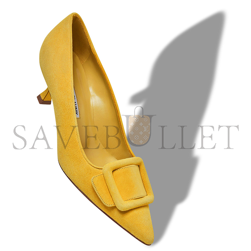 MANOLO BLAHNIK MAYSALEPUMP 50 YELLOW SUEDE BUCKLE DETAIL PUMPS 219-0173-0054