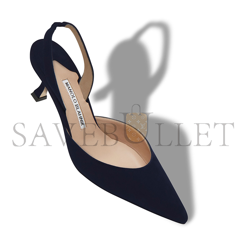 MANOLO BLAHNIK CAROLYNE NAVY BLUE SUEDE SLINGBACK PUMPS 9XX-0401-0020