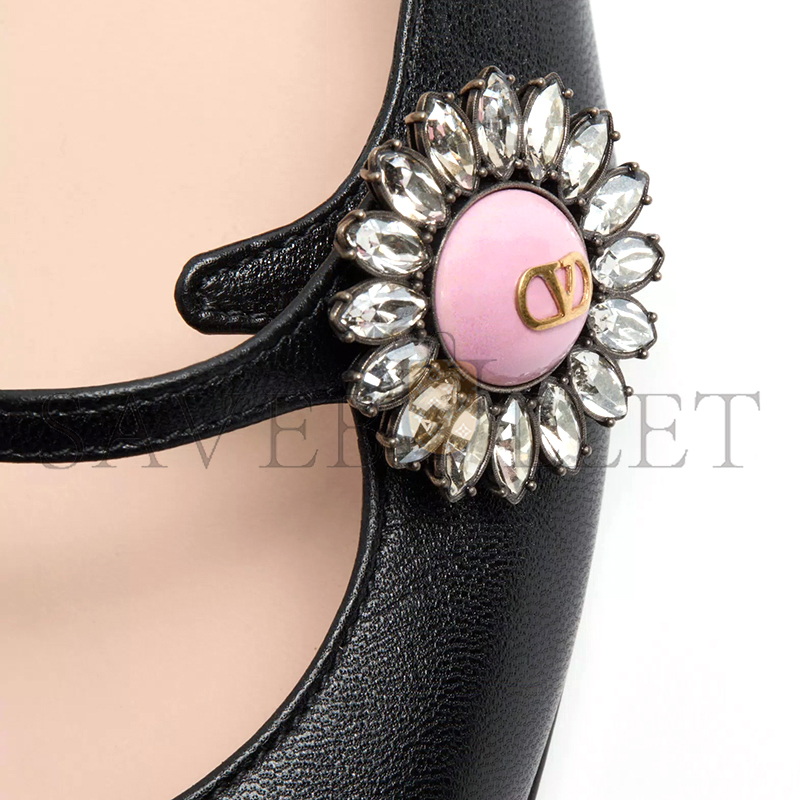 VALENTINO MARY-JANE PRESHOES BALLERINA IN KIDSKIN WITH JEWEL BUTTON 20MM 6W2S0LL7DHS_9TJ