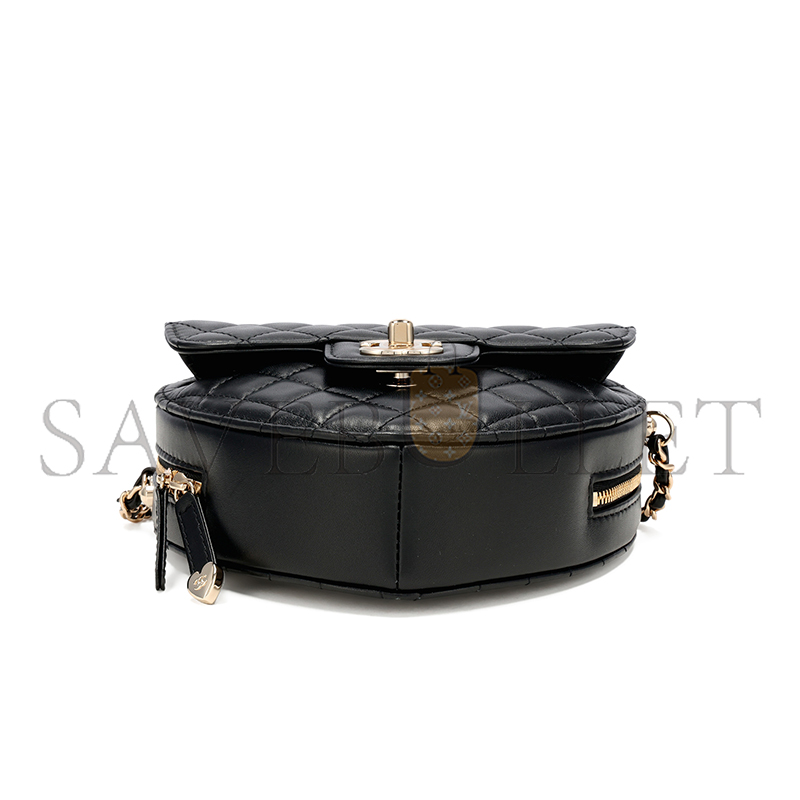 Ch*el black quilted lambskin cc in love heart bag gold hardware as3191 (18*16.5x*6.5cm)
