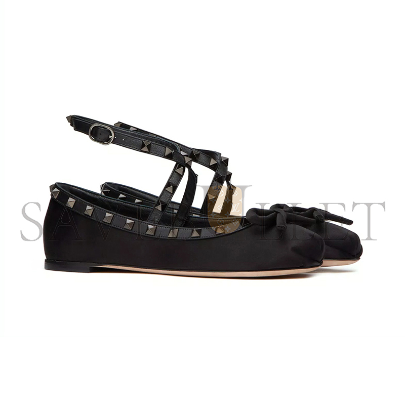 VALENTINO ROCKSTUD SATIN BALLERINA WITH TONE-ON-TONE STUDS 5W2S0HB6EQL_0NO