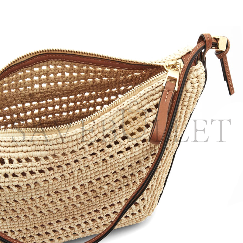 L0ew* mini hammock hobo in raffia and calfskin a538g13x09-658 (28*17*9.5cm)