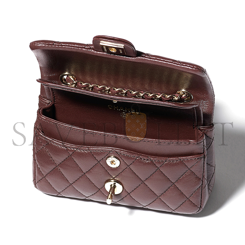 Ch*el classic mini bag with hook lambskin & gold-tone metal dark brown ap4760 (12.5*8*5cm)