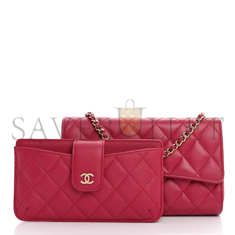 Ch*el caviar quilted phone holder wallet on removable chain dark pink 1658572 (18*11*4cm)