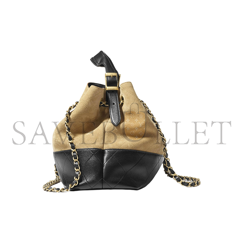 Ch*el master shopping bag suede calfskin, shiny lambskin & gold-tone metal beige & black as5634 (36*24*12cm)
