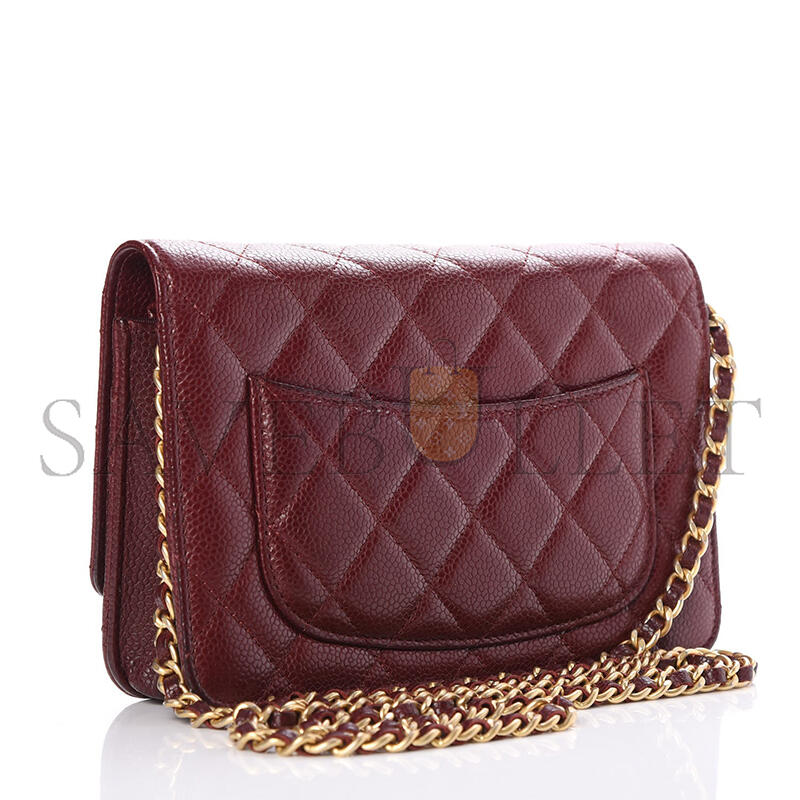 Ch*el classic wallet on chain grained shiny calfskin ap4241 (19.5*12*4cm)