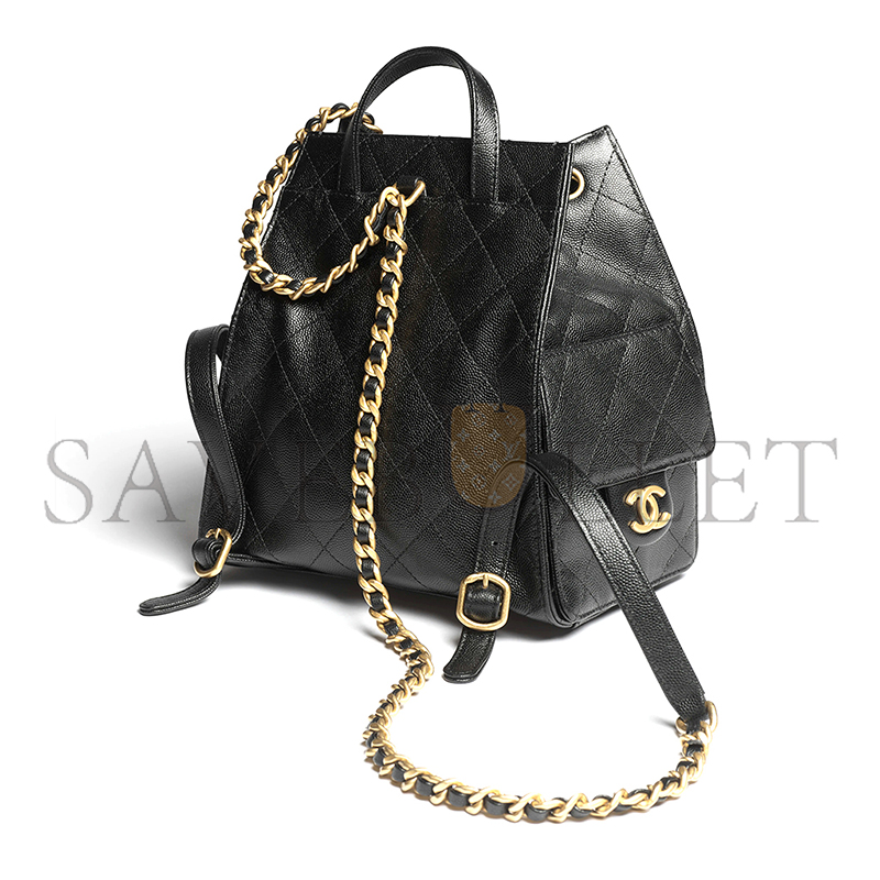 Ch*el 25 medium backpack grained calfskin & gold-tone metal black as5600 (23*23*14cm)