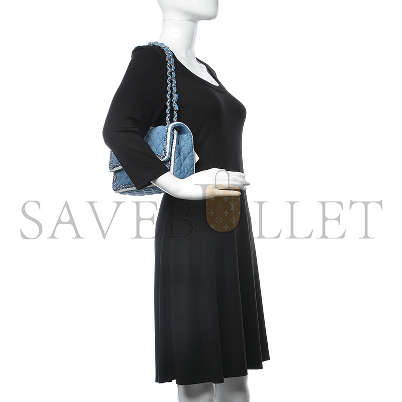 Ch*el denim braided medium flap bag light blue 362059 (25*15*7cm)