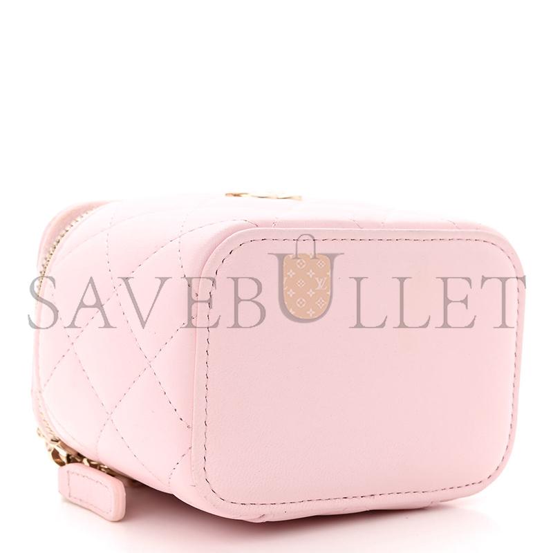 Ch*el lambskin quilted mini top handle vanity case with chain light pink 1334686 (10*9*7cm)