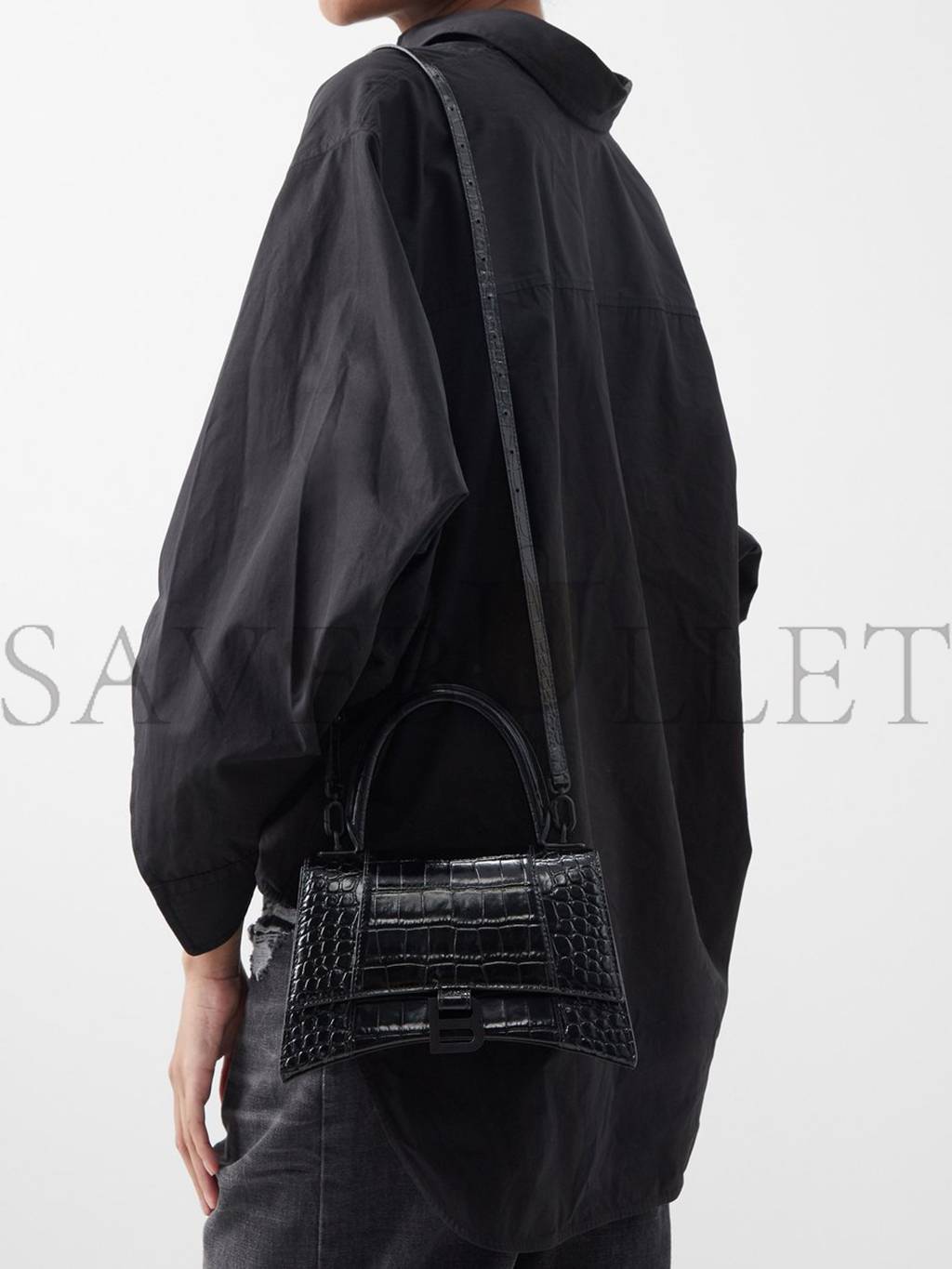Ba*len*cia*ga black hourglass s crocodile-effect leather bag matchesfashion us (22.5*15*10cm)