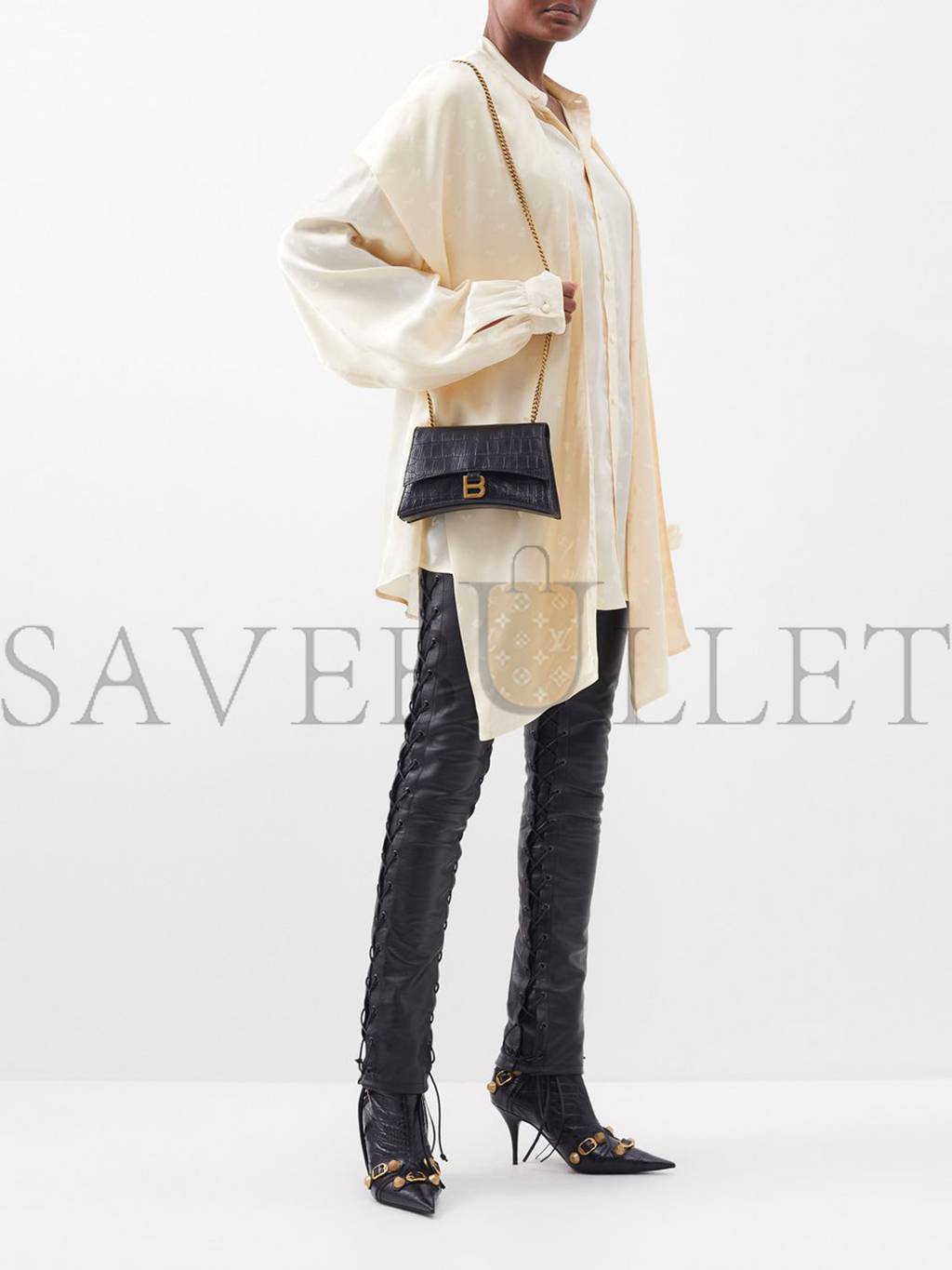 Ba*len*cia*ga black crush xs crocodile-effect leather cross-body bag matchesfashion us (21.5*11*5cm)