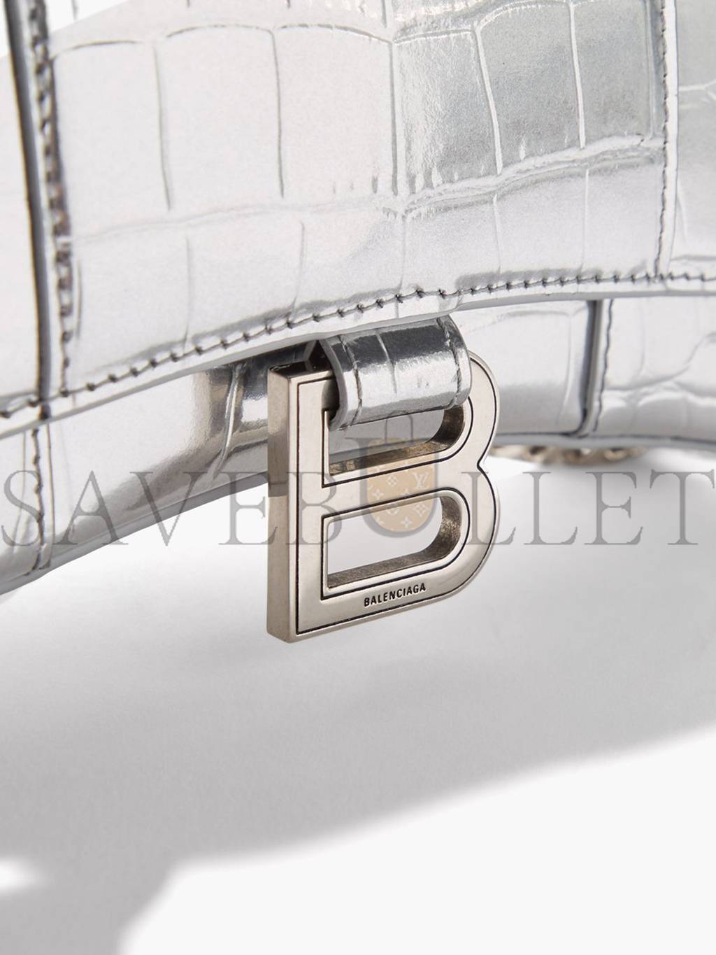 Ba*len*cia*ga silver hourglass crocodile-effect leather cross-body bag matchesfashion us (19*12*4.5cm)