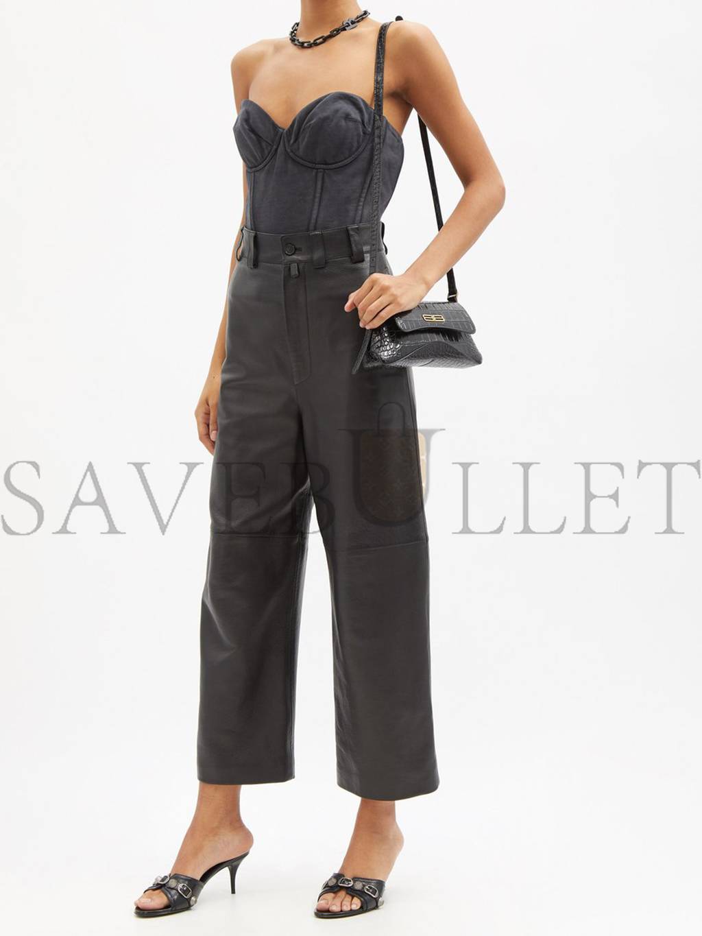 Ba*len*cia*ga black bb-plaque crocodile-effect leather shoulder bag matchesfashion us (19*12.1*7.6cm)