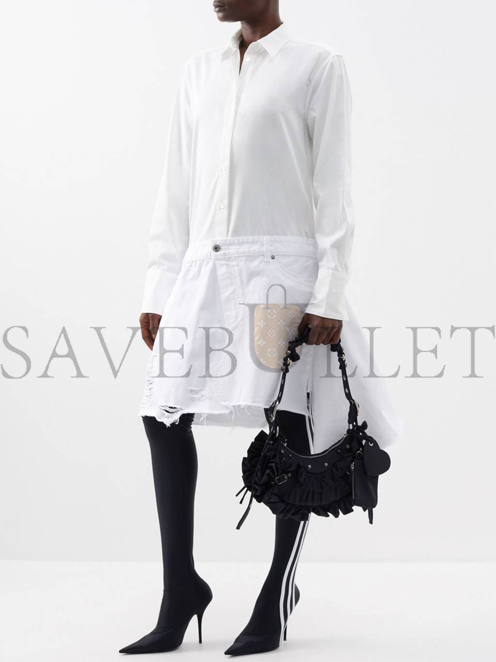 Ba*len*cia*ga black le cagole xs ruffled spandex shoulder bag matchesfashion us (25.6*11.4*7.3cm)