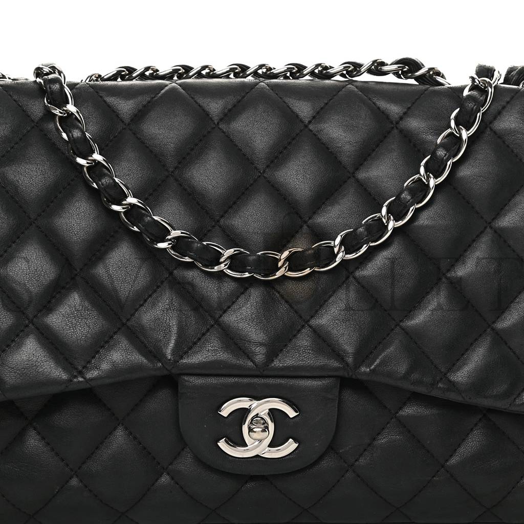 Ch*el lambskin quilted jumbo single flap black silver hardware (30*20*9cm)