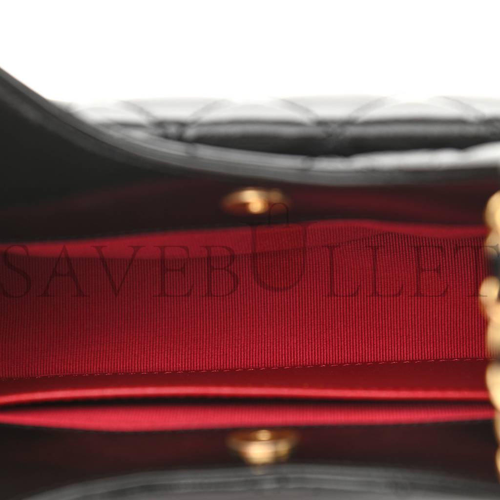 Ch*el shiny crumpled calfskin quilted small hobo black (18*15*6cm)