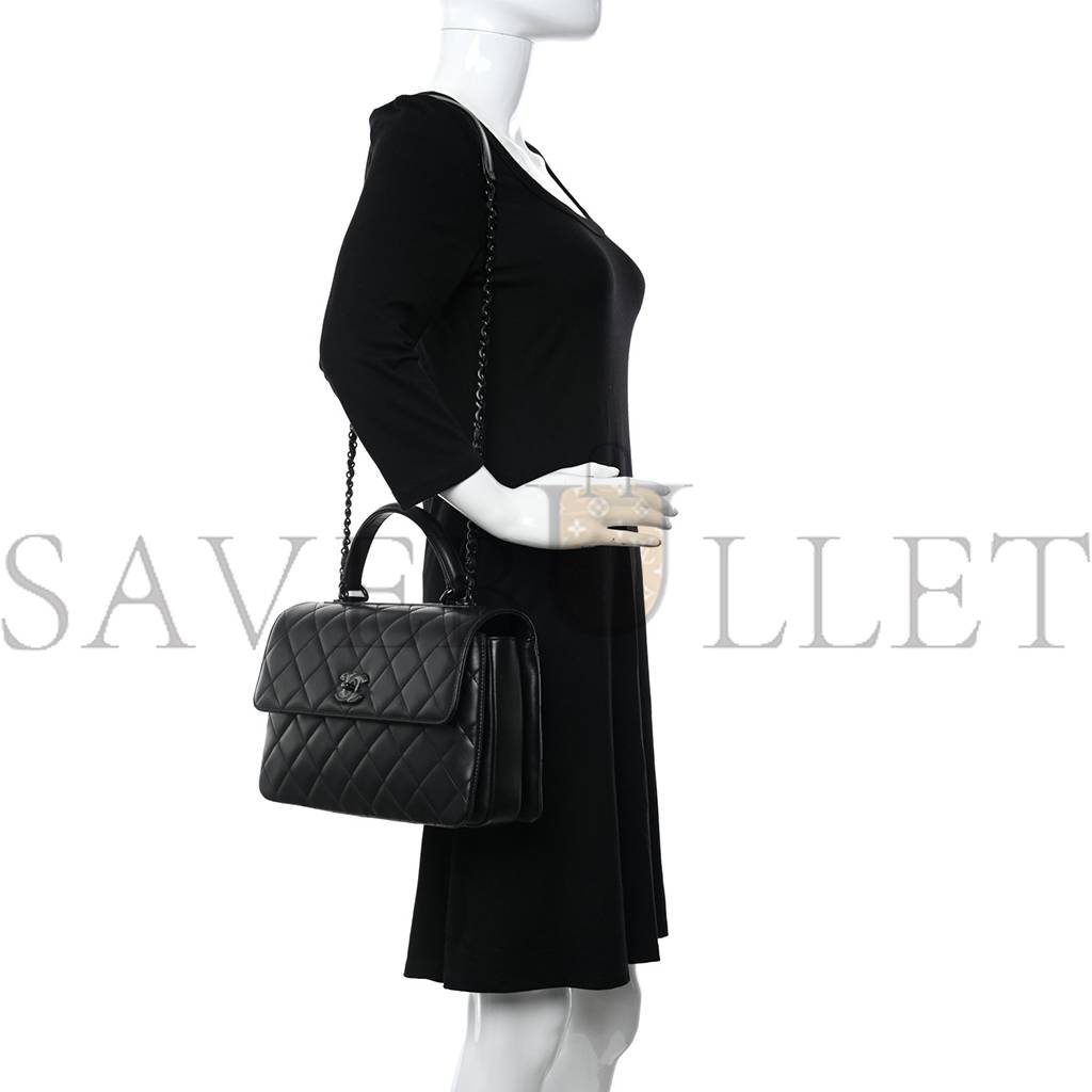 Ch*el lambskin quilted medium trendy cc dual handle flap bag so black black hardware (25*18*10cm)