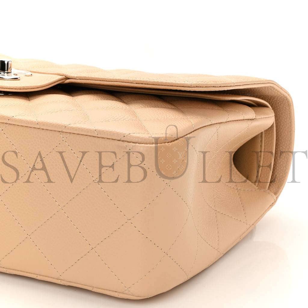 Ch*el caviar quilted jumbo double flap beige silver hardware (30*19*9cm)