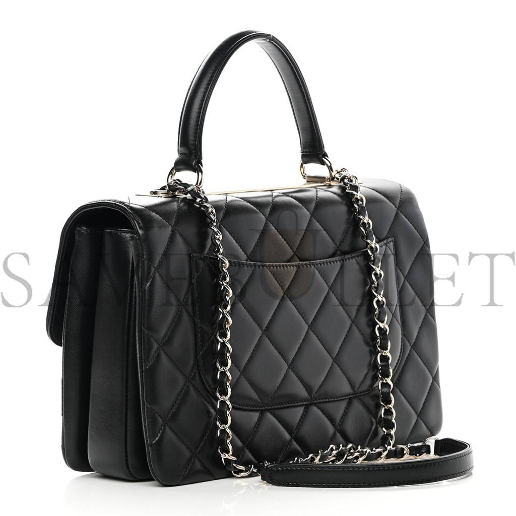 Ch*el lambskin quilted medium trendy cc flap dual handle bag black rose gold hardware (29*19*9cm)