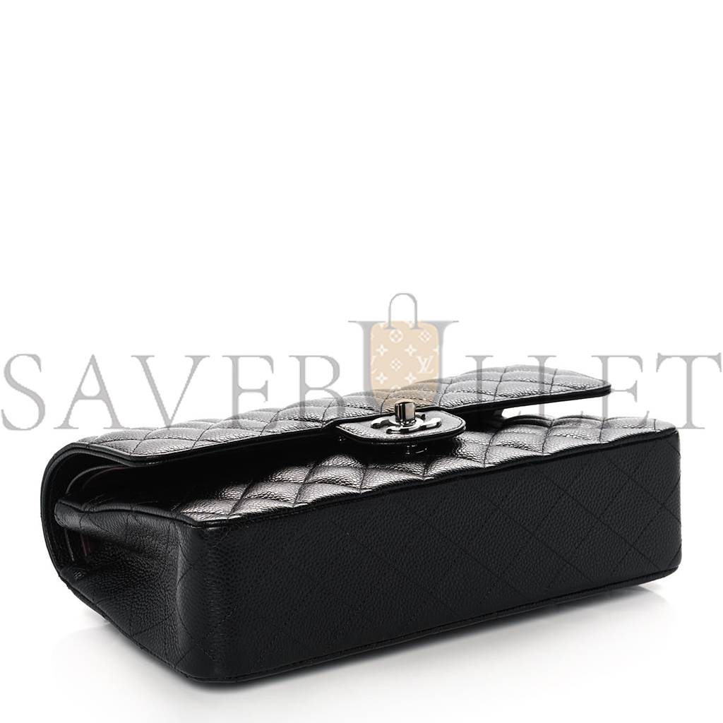 Ch*el caviar quilted medium double flap black silver hardware (25*15*6cm)