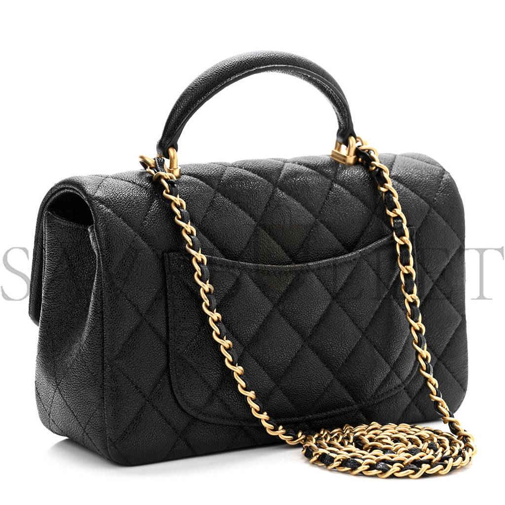 Ch*el caviar quilted mini top handle rectangular flap black gold hardware (20*12*7cm)