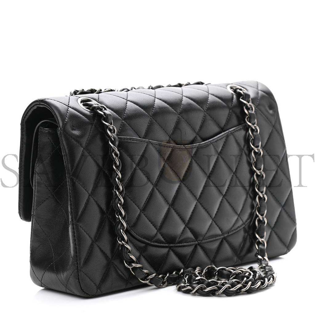Ch*el lambskin quilted small double flap black silver hardware (25*15*6cm)