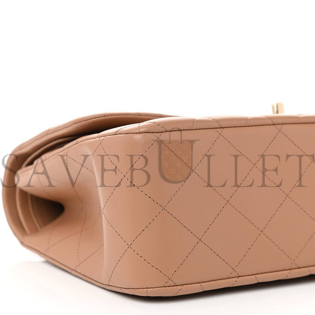 Ch*el lambskin quilted jumbo double flap dark beige rose gold hardware (31*19*9cm)