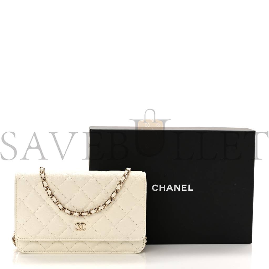 Ch*el caviar quilted wallet on chain woc white rose gold hardware (19*12*4cm)