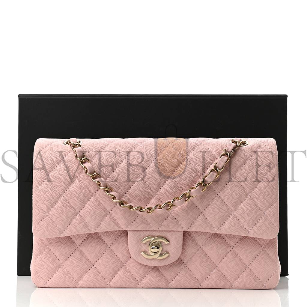 Ch*el caviar quilted medium double flap light pink rose gold hardware (25*15*6cm)