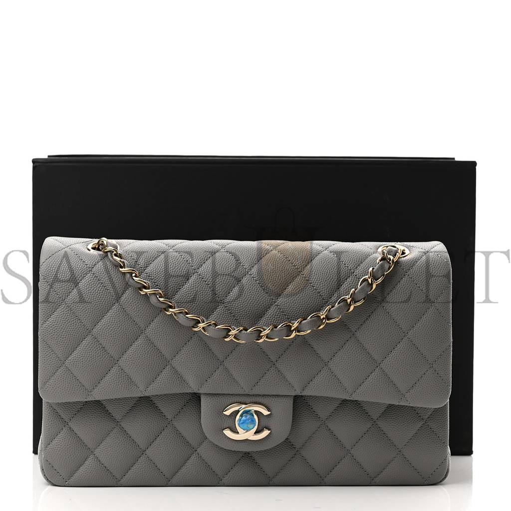 Ch*el caviar quilted medium double flap grey rose gold hardware (25*17*6cm)