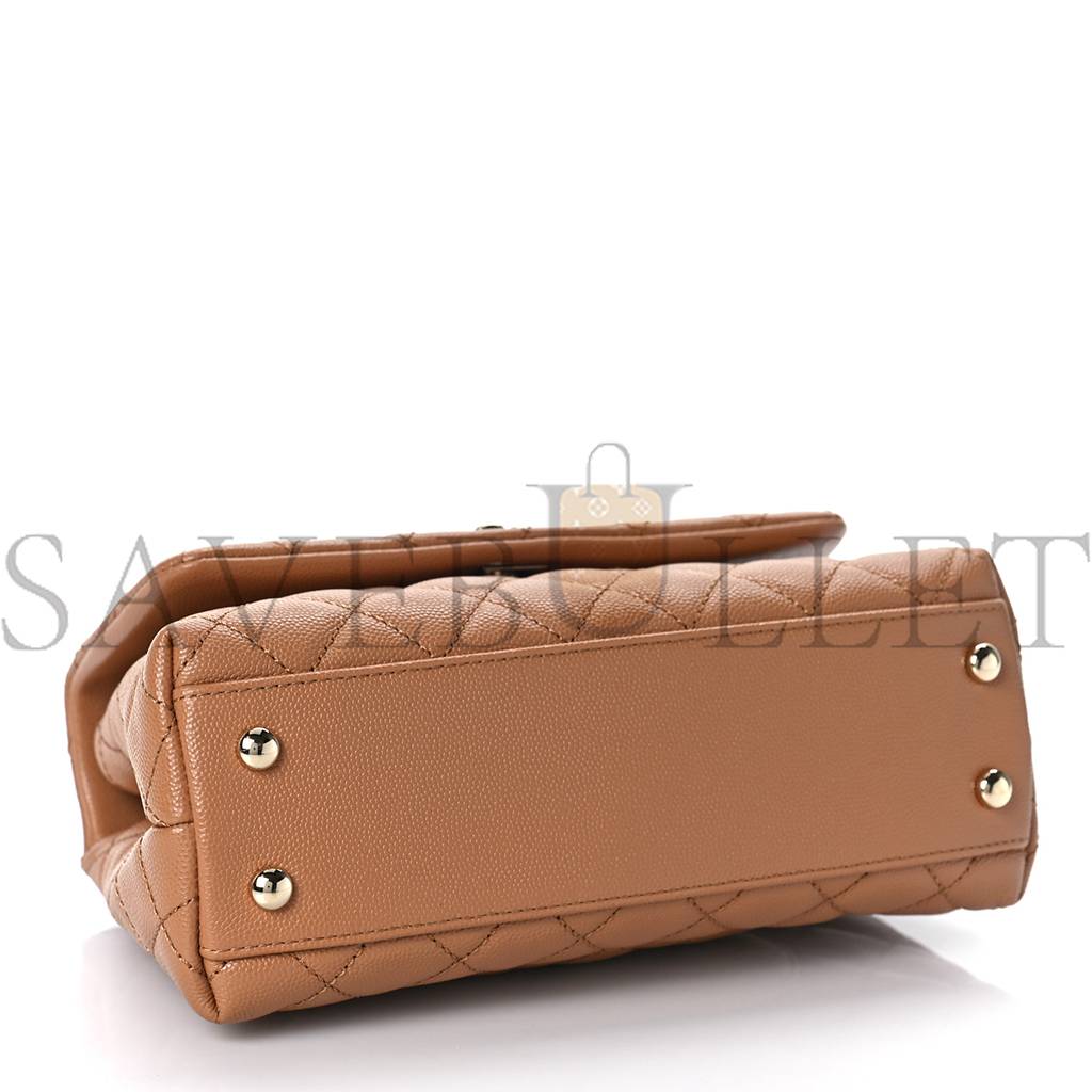 Ch*el caviar quilted mini coco handle flap brown rose gold hardware (23*15*10cm)